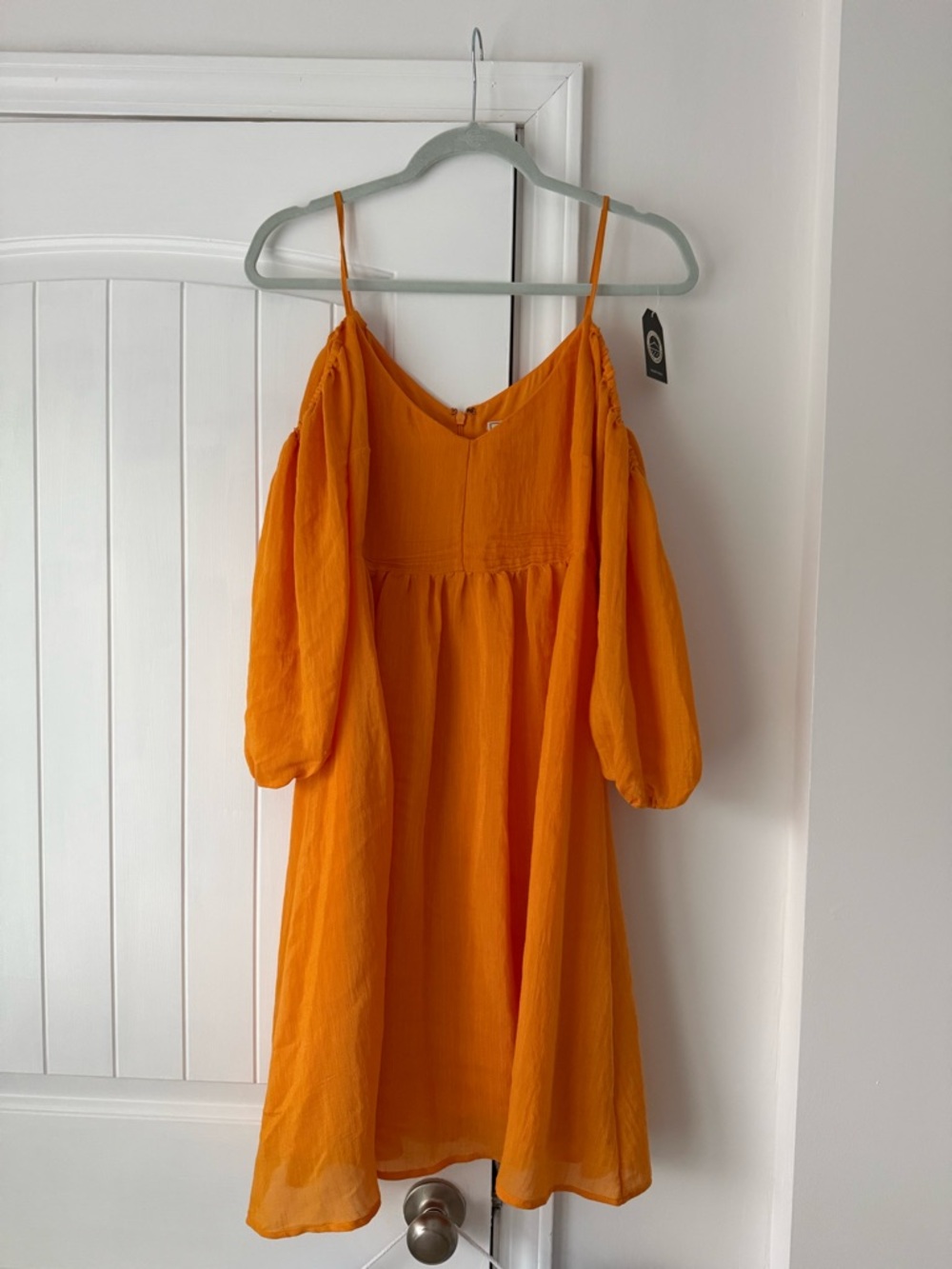 Bright Orange Cold-Shoulder Babydoll Dress